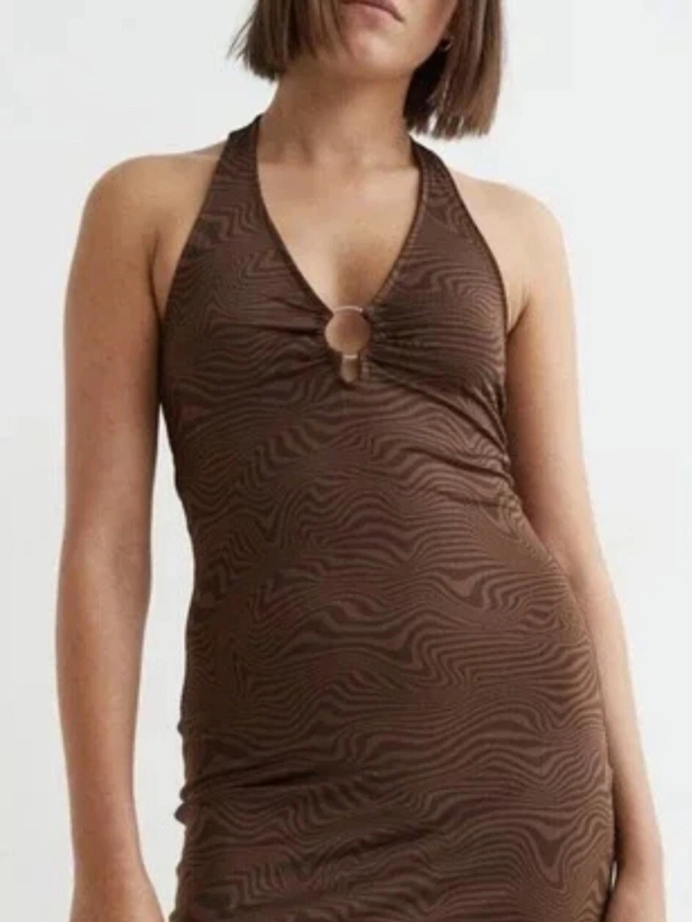 H&M Brown Halter dress with Ring Detail